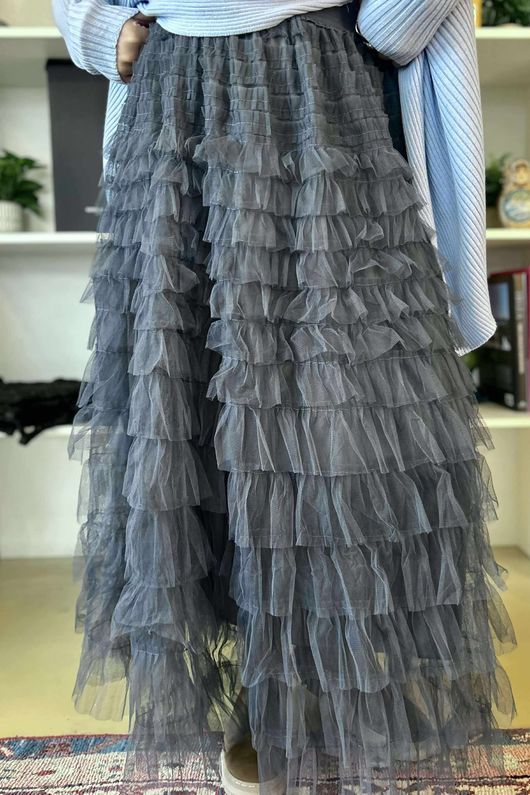 Bowie Mesh Midaxi Skirt Blue Steel /19 =